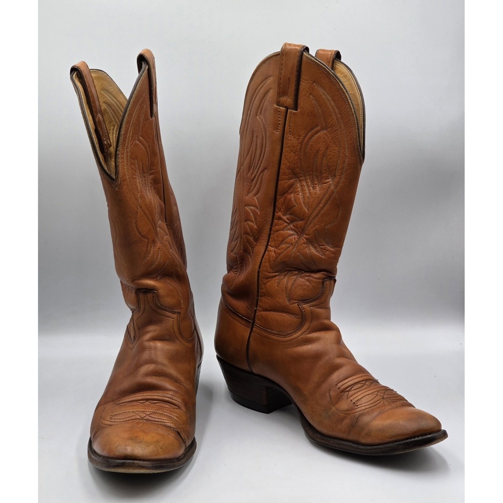 Vintage Justin Cowboy Boots Mens Size 9 D Style 2497 Cognac Leather USA Made - Picture 7 of 13